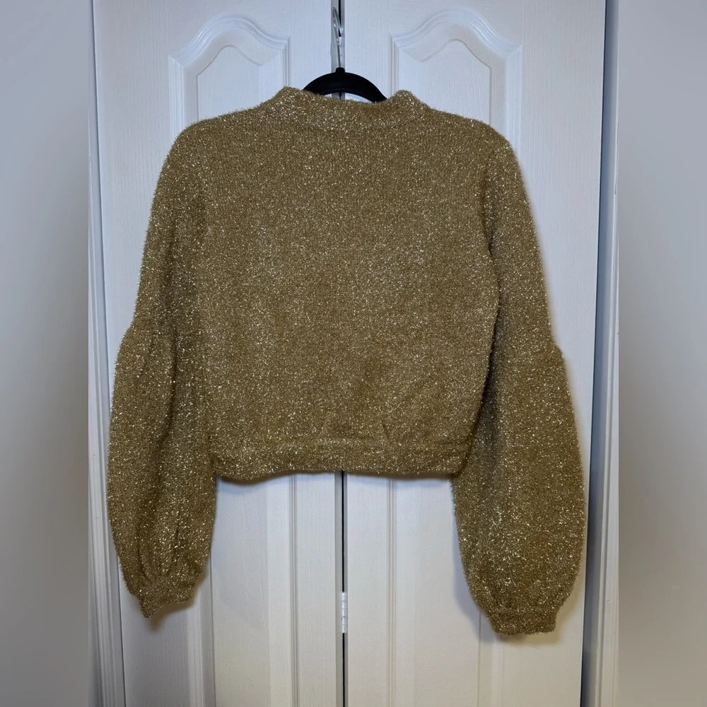 KEEPSAKE - The Label Metallic Gold Knit Puff Long Sleeve Women’s Top in Size M - Picture 4 of 7